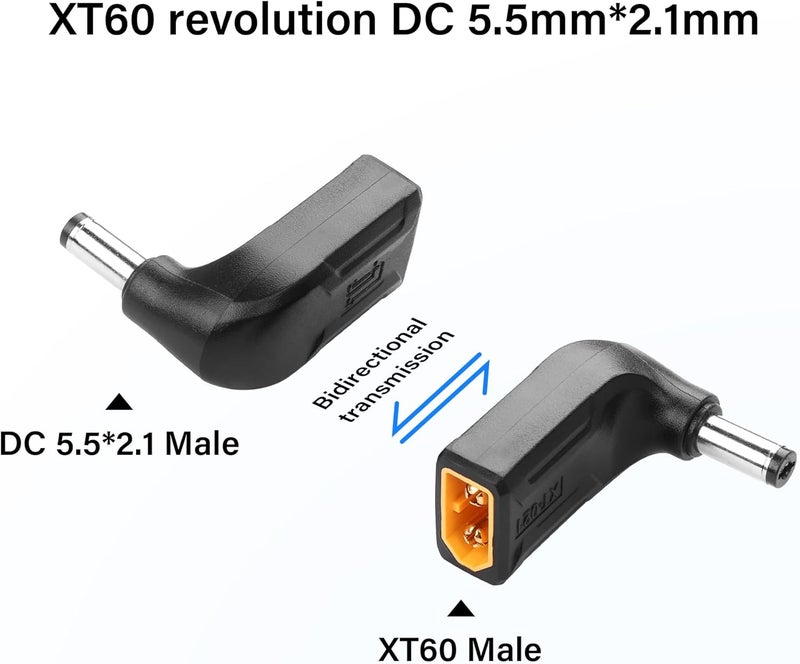 SinLoon 2 Pack XT60 to DC5521 Adapter 90 Degree XT60 Male to DC 55mm X 21mm Male Wireless for TS100 Soldering Iron FPV Monitor PowerDrone XT021 - Image 5
