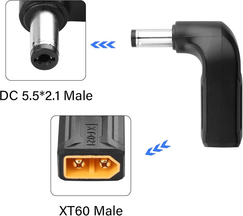SinLoon 2 Pack XT60 to DC5521 Adapter 90 Degree XT60 Male to DC 55mm X 21mm Male Wireless for TS100 Soldering Iron FPV Monitor PowerDrone XT021 - Image 2