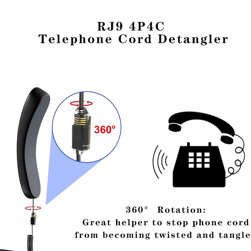 Ubramac Telephone Cord Detangler, Anti-Tangle Telephone Handset Cable 360 Degree Rotating Landline Swivel Cord Untangler Black (4) - Image 5