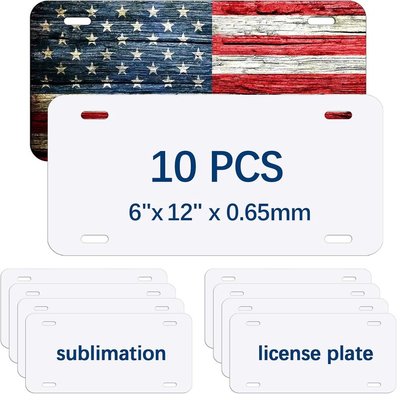 ORJ 10 PCS Sublimation License Plate Blanks 6"X12" x 0.65mm,White Metal Aluminum Automotive Front License Plate Tag - Image 1