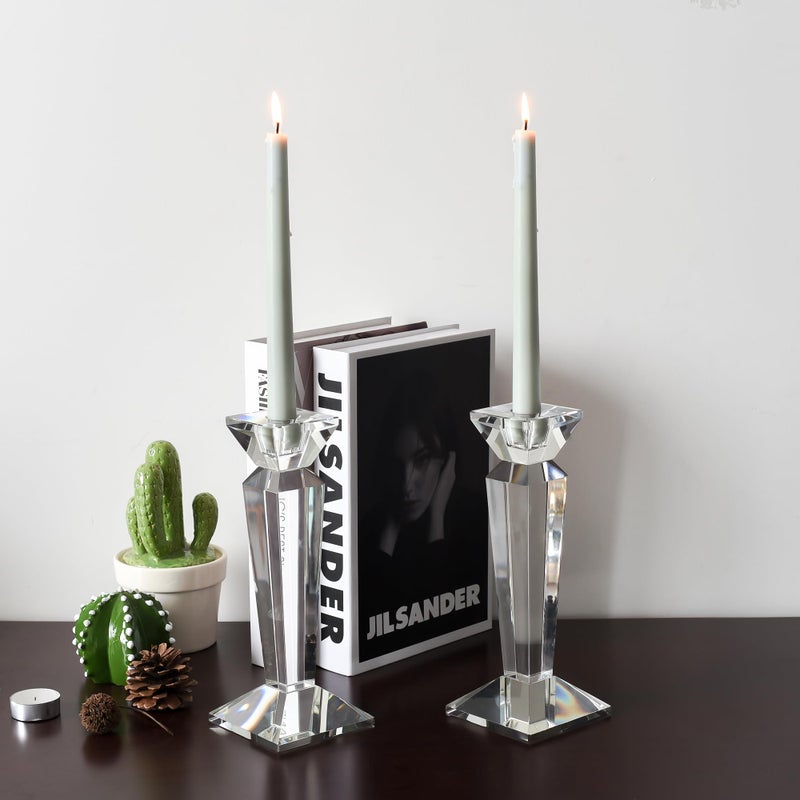 Kitcom Crystal Candle Stick Holders for Home Decor 2-Pack, Clear Crystal Taper Candles Holder Table Centerpieces for Party and Wedding Decoration(9inch Tall) - Image 2