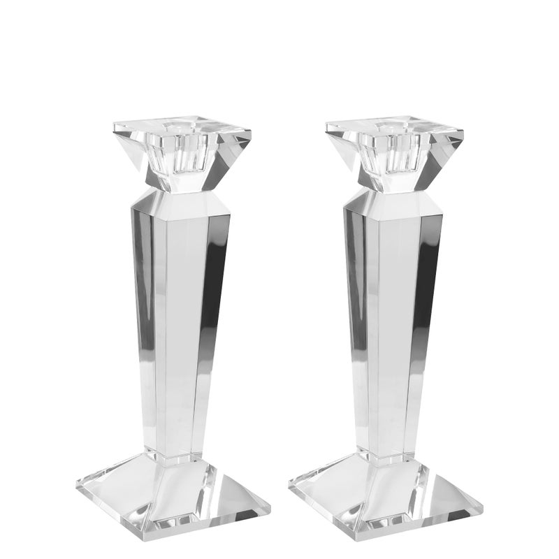 Kitcom Crystal Candle Stick Holders for Home Decor 2-Pack, Clear Crystal Taper Candles Holder Table Centerpieces for Party and Wedding Decoration(9inch Tall) - Image 1