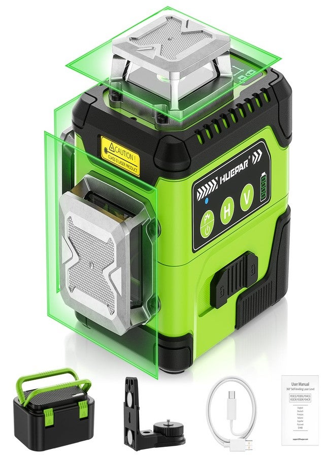 HUEPAR Laser Level 360 Self Leveling with LCD Screen, 3 x 360° High Brightness Rechargeable 3D Lazer Leveler Tool for Construction and Picture Hanging, Strong Magnetic Bracket&Hard Carry Case -Y03CG - Image 1