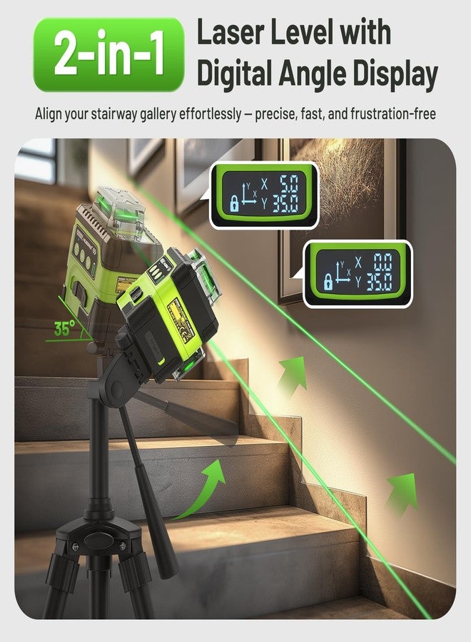 HUEPAR Laser Level 360 Self Leveling with LCD Screen, 3 x 360° High Brightness Rechargeable 3D Lazer Leveler Tool for Construction and Picture Hanging, Strong Magnetic Bracket&Hard Carry Case -Y03CG - Image 3