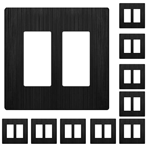 LIDER Double Decorator Switch Cover Screwless Wall Plate MidSize 2Gang 488 x 492 LSWP32MBBK10P UL Listed Thermoplastic Brushed Black 10Pack - Image 1