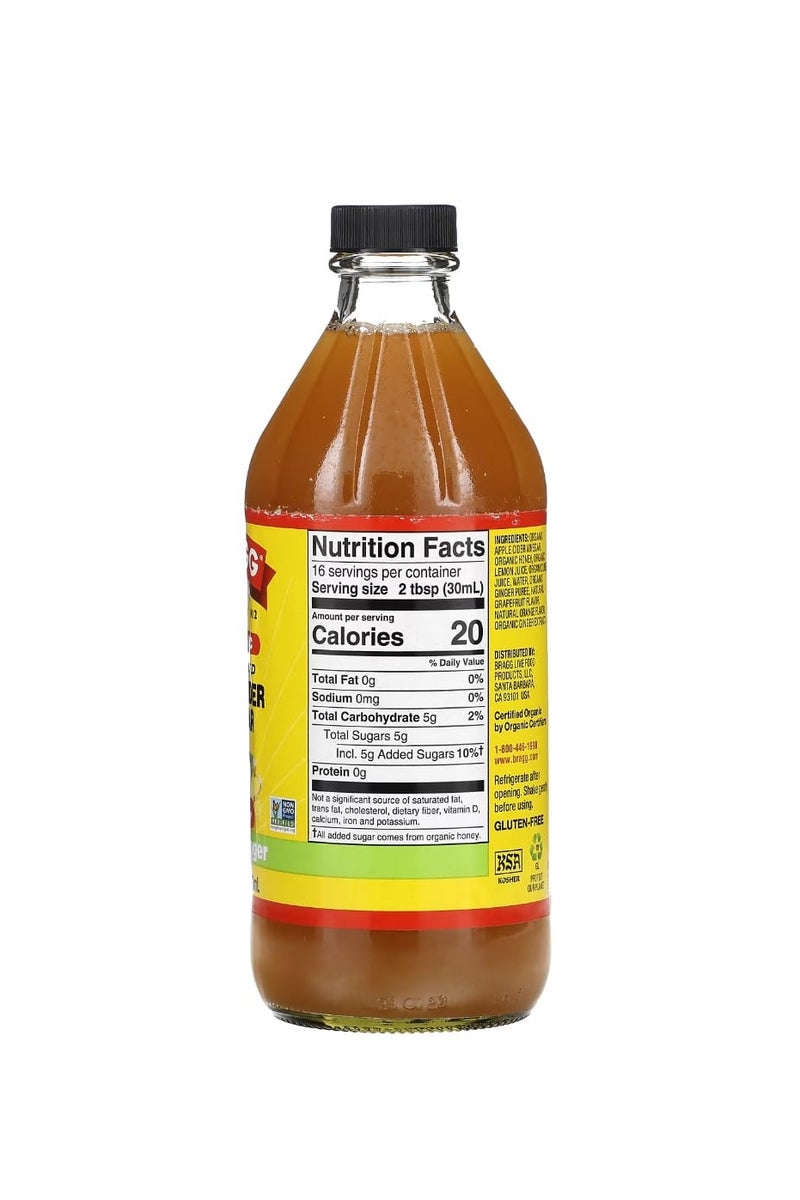 Bragg Organic Apple Cider Vinegar "The Original Vinegar" Organic Ginger Flavor 16 fl oz (473 ml) - Image 2