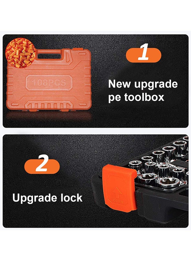 Auto Repair Tool Set Bit Socket Hardware 108 PCS Auto Parts Car Repair Sleeve Suit Multifunction Automobiles Hand Tool Wrench Set Batch Head Ratchet Pawl Socket Wrench Screwdriver for Home Repair Store (Black) - Image 2