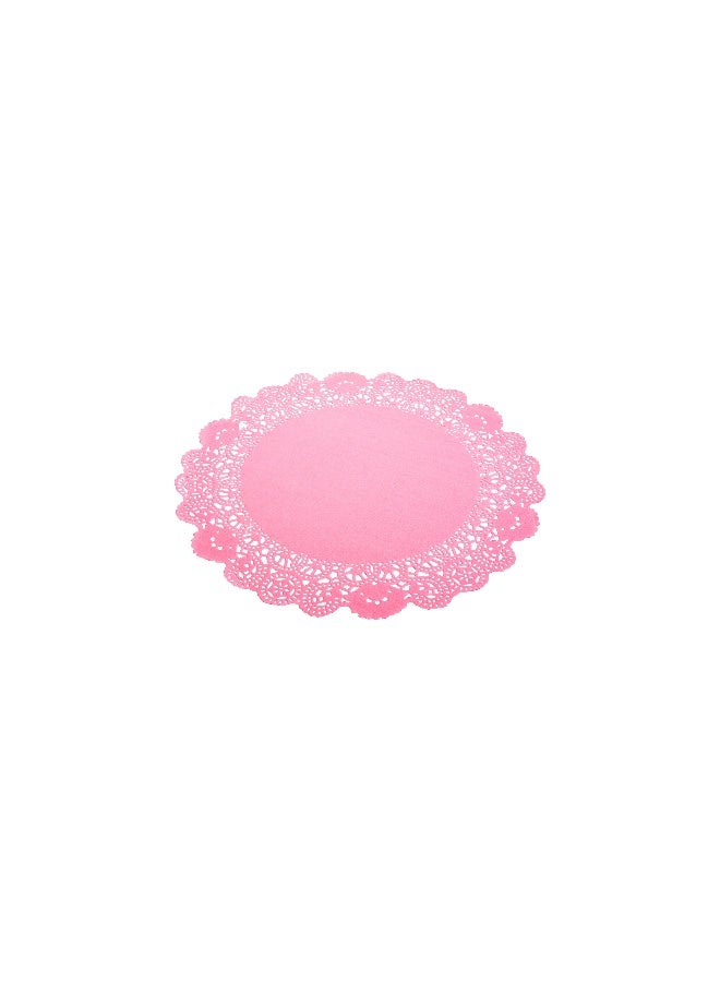 Restaurantware Pastry Tek 12 x 12 Inch Lace Doilies, 100 Decorative Tableware Placemats - Disposable, Round, Pink Paper Table Doilies, For Birthdays, Or Weddings, Table Decor - Image 1