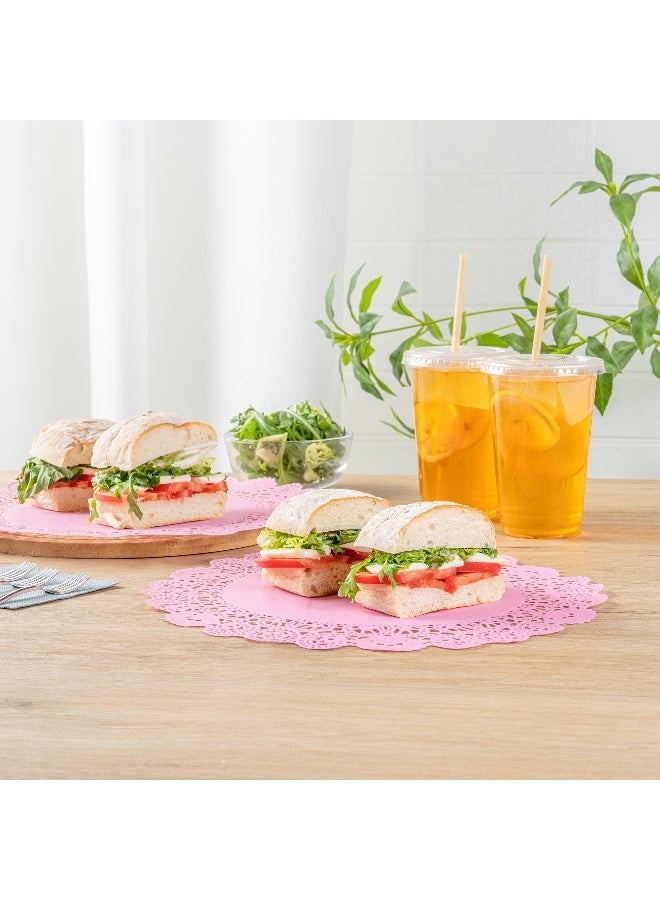 Restaurantware Pastry Tek 12 x 12 Inch Lace Doilies, 100 Decorative Tableware Placemats - Disposable, Round, Pink Paper Table Doilies, For Birthdays, Or Weddings, Table Decor - Image 4