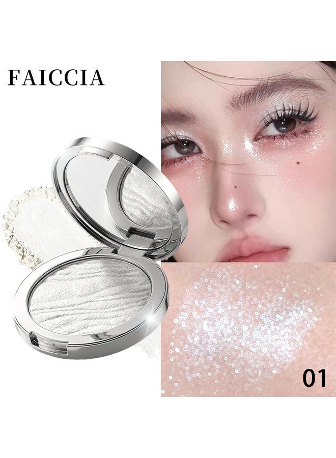 Faiccia Shimmering Fairy Highlighter Powder, Pearl White Silver Glitter Highlighter Shadow, Holographic Shimmer Highlighter Brightener, Shimmer Metallic Color Brightener, Lightweight Multi-use Fairy Makeup for Women 01 - Image 2