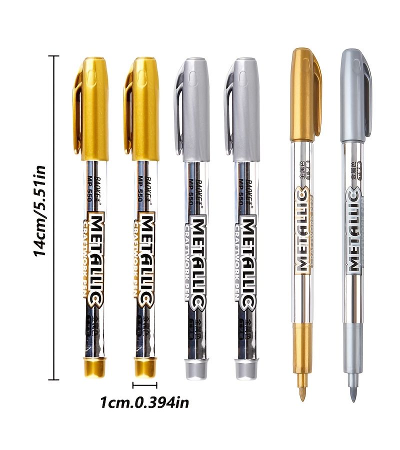 Silver Permanent Marker Set 5 Pieces Medium Tip Low Odor Quick Drying Ink For Black Paper Glass Rock Painting Card Making Scrapbook Albums - Image 2