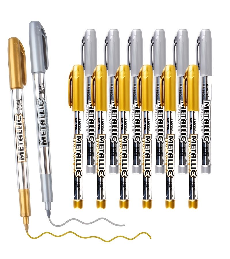 Silver Permanent Marker Set 5 Pieces Medium Tip Low Odor Quick Drying Ink For Black Paper Glass Rock Painting Card Making Scrapbook Albums - Image 1