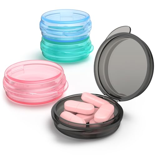 Urekt Small Pill Box, (4 Pack) Travel Pill Case Portable Daily Pill Organizer Mini Medicine Storage Container for Pocket Purse Cod Liver Oil Storage Box Earplug Case - Image 1