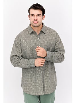 Van Heusen Men Regular Fit All Over Print Long Sleeve Dress Shirts, Sage Green  - Image 1