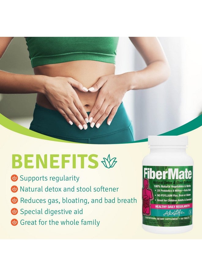 Aloe Life Fibermate Tablets, Body Detox & Stool Softener, Vegetables & Herbs, Gentle Irregularity Relief, Safe Digestive Support, No Psyllium Or Bran, Gluten & Dairyfree (160 Tablets)  - Image 4