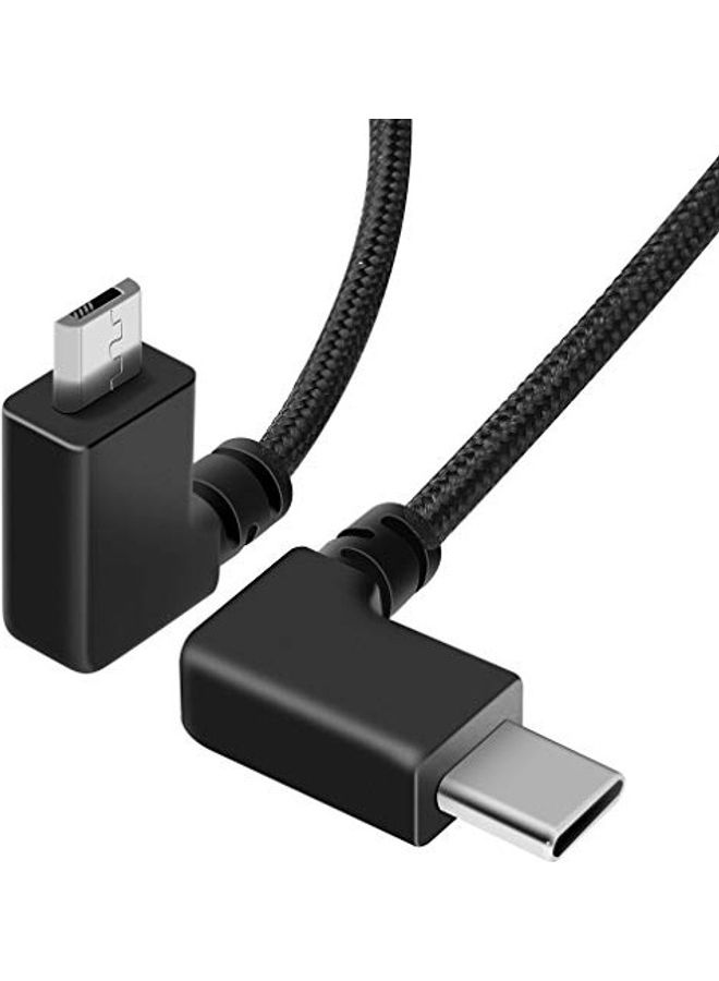 Hanatora Nylon Braised OTG Micro USB to USB C 90 Degree Right Angle Charging Cable Black - Image 1