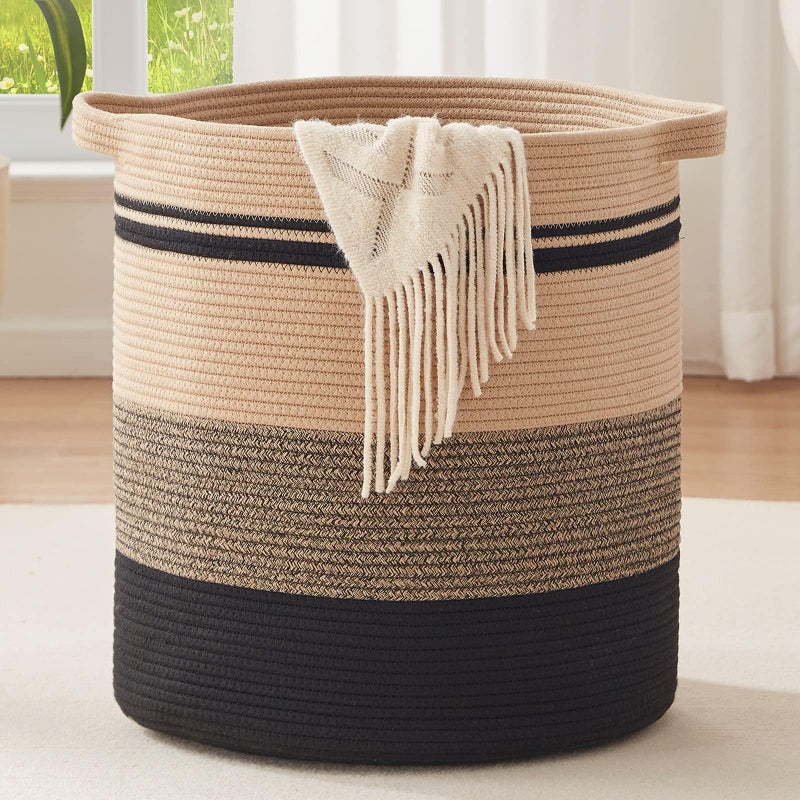 OIAHOMY 80L Laundry Baskets-Laundry Hamper,Storage Basket with Handles,Decorative Basket for Living room,Woven Storage Basket for Toys Bin,Pillows, Blankets,Clothes-20x18in-Yellow Black - Image 1