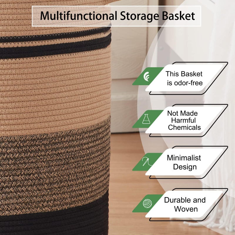 OIAHOMY 80L Laundry Baskets-Laundry Hamper,Storage Basket with Handles,Decorative Basket for Living room,Woven Storage Basket for Toys Bin,Pillows, Blankets,Clothes-20x18in-Yellow Black - Image 5