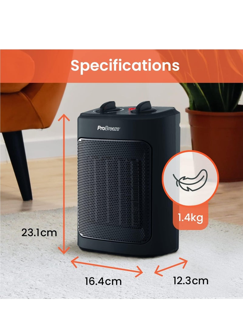 برو_بريز دفاية كهربائية سيراميك صغيرة بقوة 2000 وات، 3 إعدادات للحرارة ووضع المروحة فقط مع حماية مدمجة من الحرارة الزائدة والانقلاب، سخان كهربائي للمنزل والمكتب وغرفة النوم - Image 2