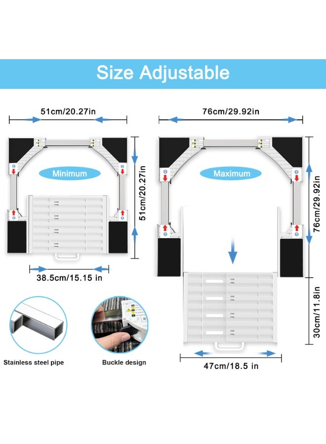والالا حل غسيل موفر للمساحة: مجموعة تكديس الغسالة/المجفف العالمية مع صينية منزلقة وحزام سقاطة، قابلة للتعديل من 46 إلى 72 سم للتركيب الآمن والسهل - Image 2
