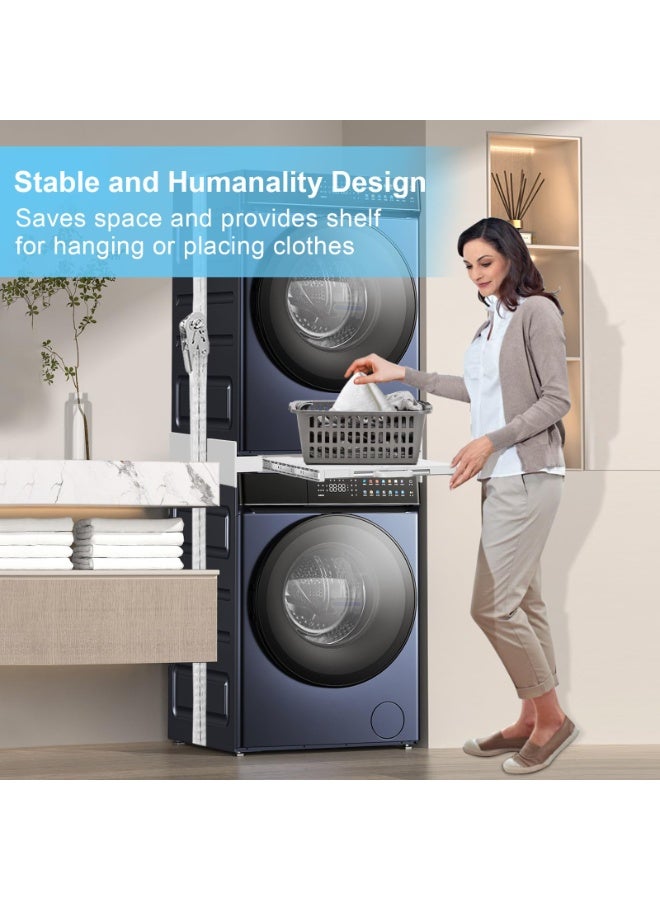 والالا حل غسيل موفر للمساحة: مجموعة تكديس الغسالة/المجفف العالمية مع صينية منزلقة وحزام سقاطة، قابلة للتعديل من 46 إلى 72 سم للتركيب الآمن والسهل - Image 4