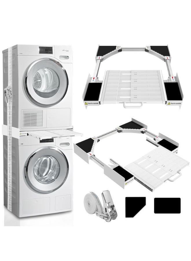 والالا حل غسيل موفر للمساحة: مجموعة تكديس الغسالة/المجفف العالمية مع صينية منزلقة وحزام سقاطة، قابلة للتعديل من 46 إلى 72 سم للتركيب الآمن والسهل - Image 1