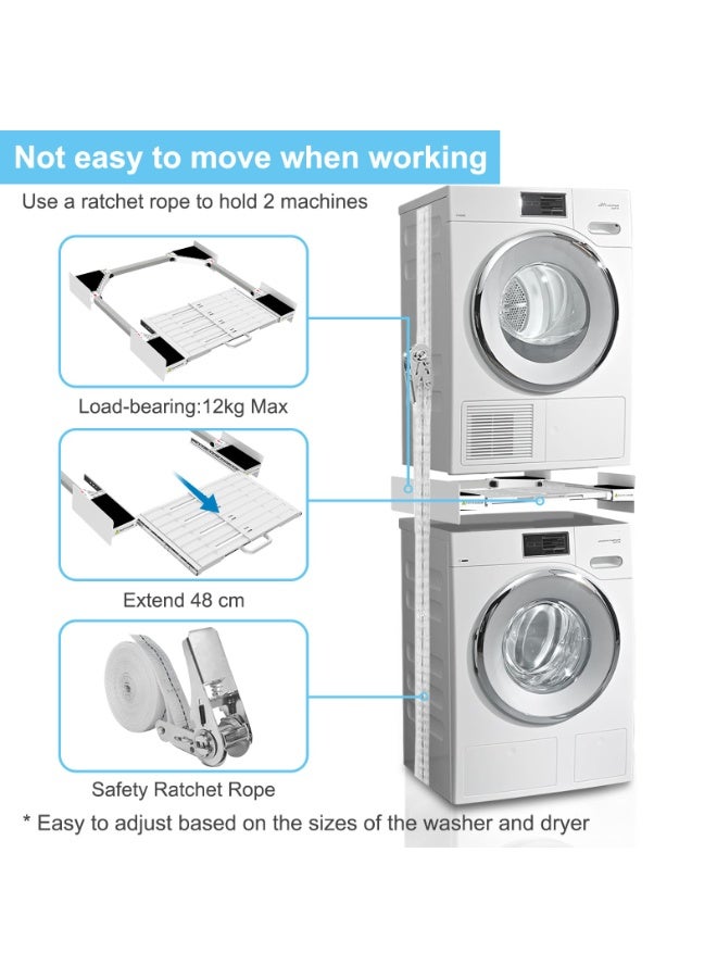 والالا حل غسيل موفر للمساحة: مجموعة تكديس الغسالة/المجفف العالمية مع صينية منزلقة وحزام سقاطة، قابلة للتعديل من 46 إلى 72 سم للتركيب الآمن والسهل - Image 3