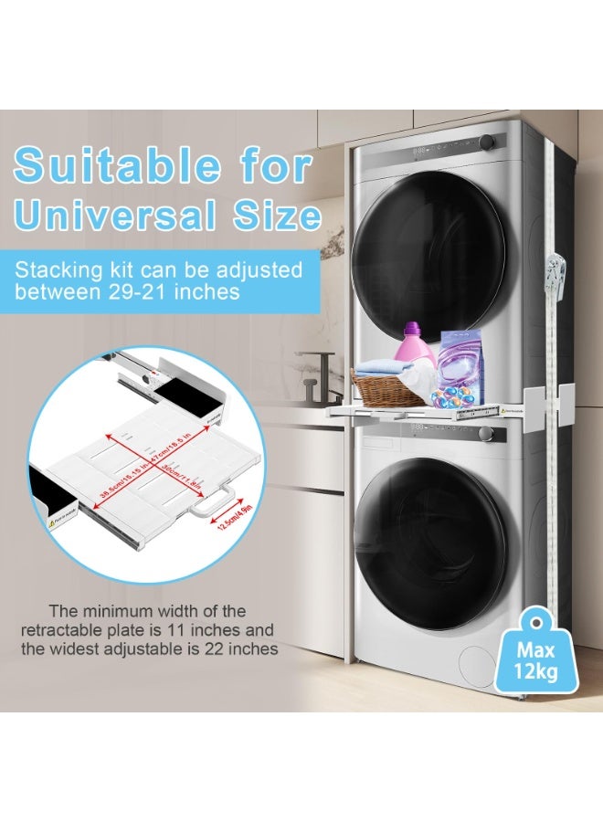 والالا حل غسيل موفر للمساحة: مجموعة تكديس الغسالة/المجفف العالمية مع صينية منزلقة وحزام سقاطة، قابلة للتعديل من 46 إلى 72 سم للتركيب الآمن والسهل - Image 5