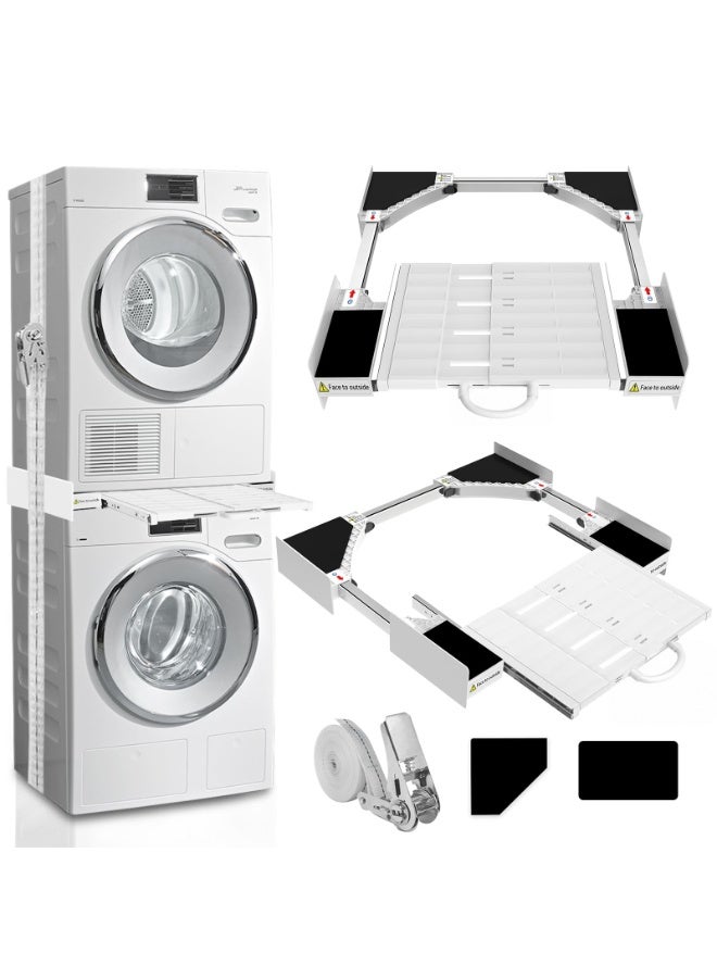 WALALLA Space-Saving Laundry Solution: Universal Washer/Dryer Stacking Kit with Sliding Tray & Ratchet Strap, Adjustable 46-72cm for Secure & Easy Installation - Image 1