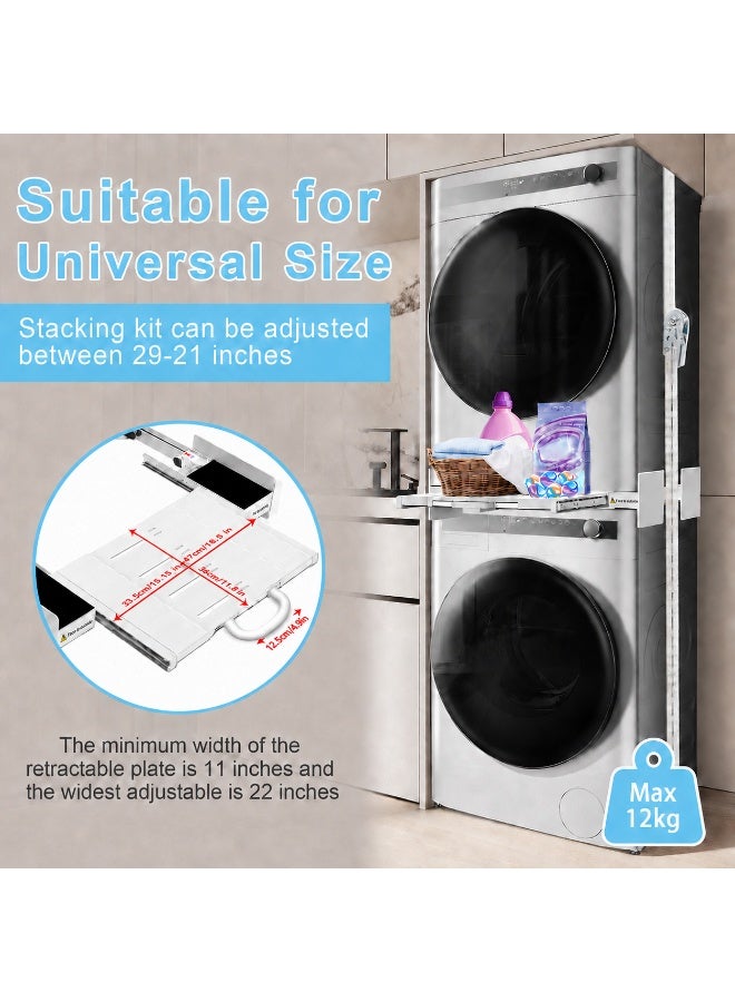 WALALLA Space-Saving Laundry Solution: Universal Washer/Dryer Stacking Kit with Sliding Tray & Ratchet Strap, Adjustable 46-72cm for Secure & Easy Installation - Image 2