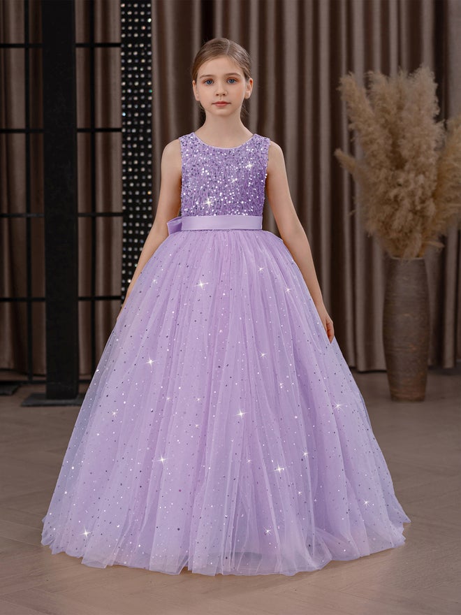 Take Two Girls Sequin Bow Detail Mesh Maxi Party Dress - Image 3