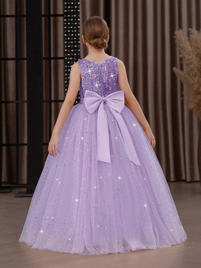 Take Two Girls Sequin Bow Detail Mesh Maxi Party Dress - Image 2