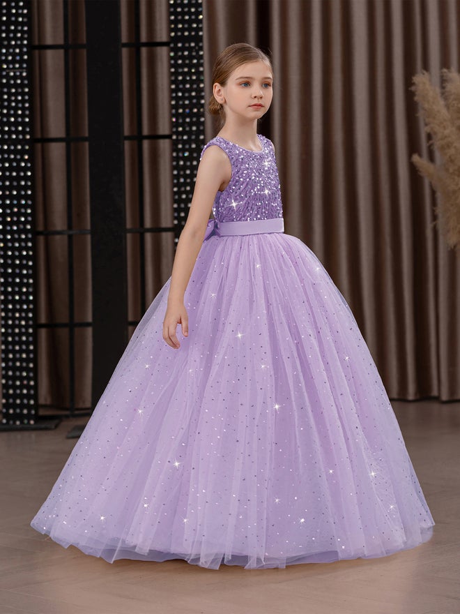 Take Two Girls Sequin Bow Detail Mesh Maxi Party Dress - Image 5