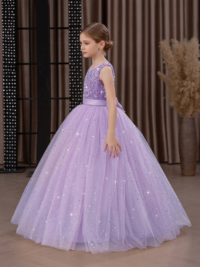 Take Two Girls Sequin Bow Detail Mesh Maxi Party Dress - Image 4
