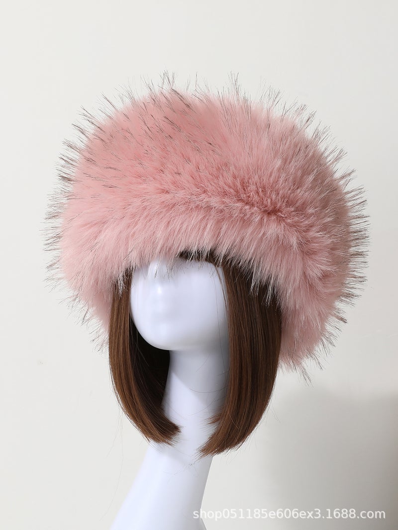 2024 New Arrival Autumn/Winter Faux Fur Plush Thickened Top Hat Travel Warm Hat Ring Fox Fur Head Breathable Skullies Beanies Dark gray  - Image 3