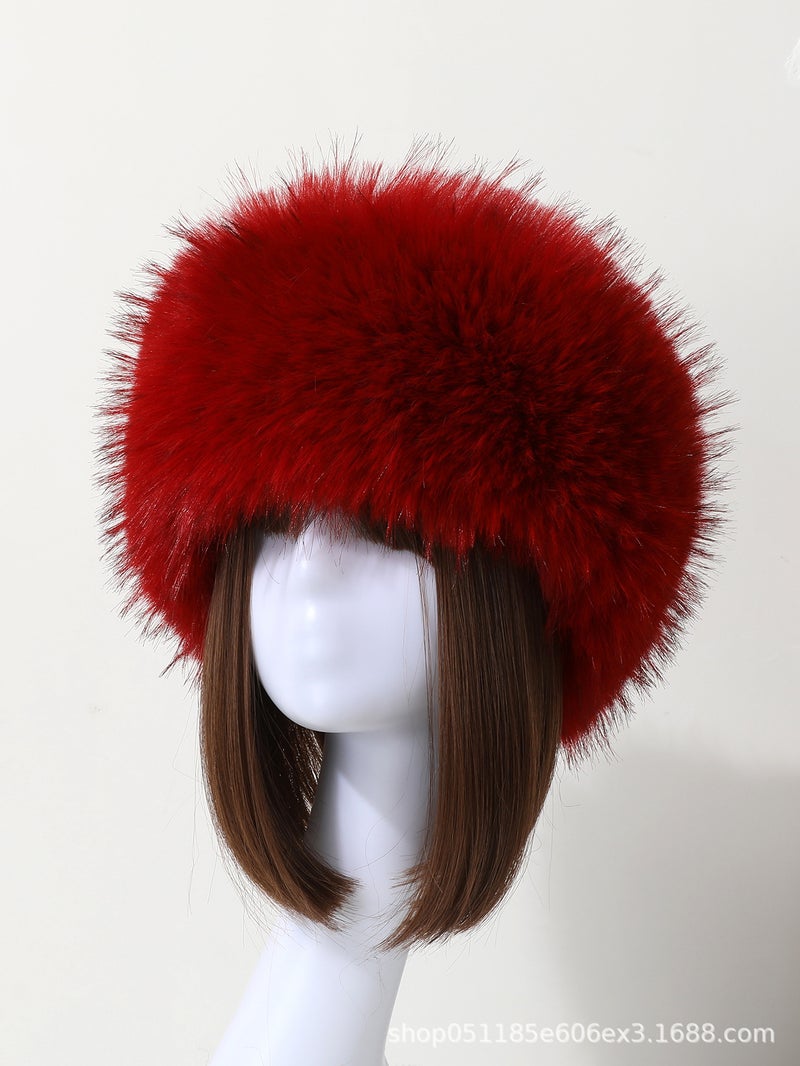 2024 New Arrival Autumn/Winter Faux Fur Plush Thickened Top Hat Travel Warm Hat Ring Fox Fur Head Breathable Skullies Beanies Dark gray  - Image 4