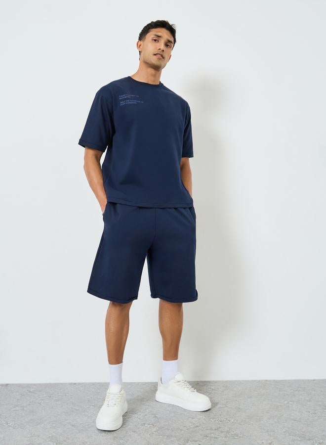 Styli Men Navy Oversized Puff Print T-Shirt and Shorts Co-Ords - Image 2