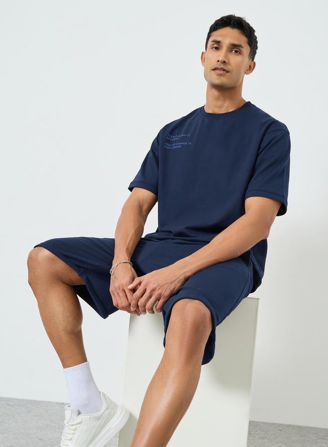 Styli Men Navy Oversized Puff Print T-Shirt and Shorts Co-Ords - Image 1
