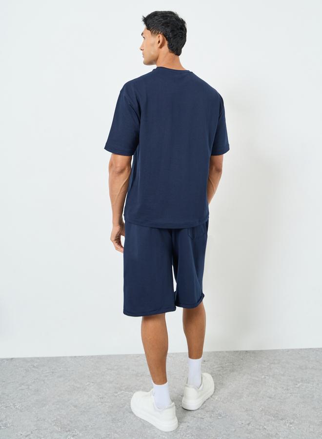 Styli Men Navy Oversized Puff Print T-Shirt and Shorts Co-Ords - Image 5