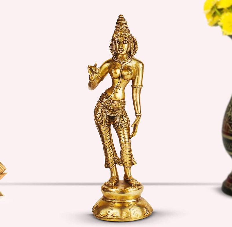 ARTVARKO Brass Devi Uma Parvati Maa Standing Murti Idol for Home Pooja Temple for Prosperity and Good Luck 10 Inches. - Image 1