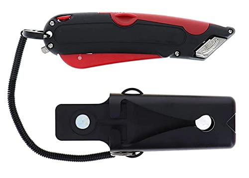 Veltec EZ-2000 Safety Box Cutter Utility Knife, Tape Splitter at Back, 3 Blade Depth Setting, Squeeze Trigger and Dual Side Edge Guide, 2 Blades (Red) - Image 3