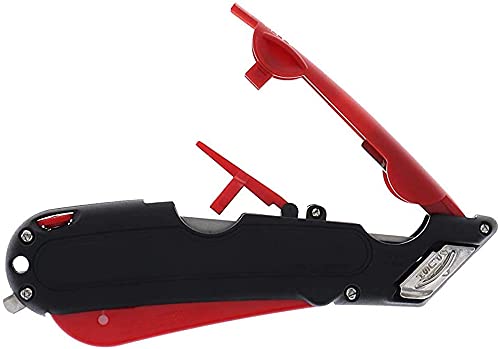 Veltec EZ-2000 Safety Box Cutter Utility Knife, Tape Splitter at Back, 3 Blade Depth Setting, Squeeze Trigger and Dual Side Edge Guide, 2 Blades (Red) - Image 2