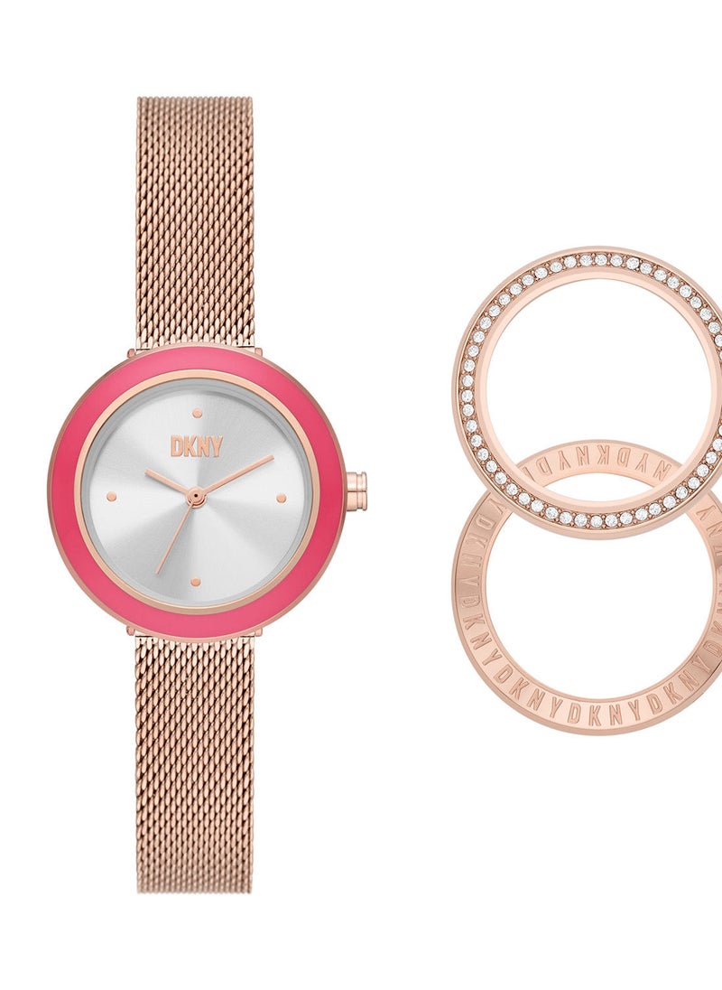 DKNY Women's Analog Round Shape Stainless Steel Wrist Watch NY6654SET - 30 Mm 