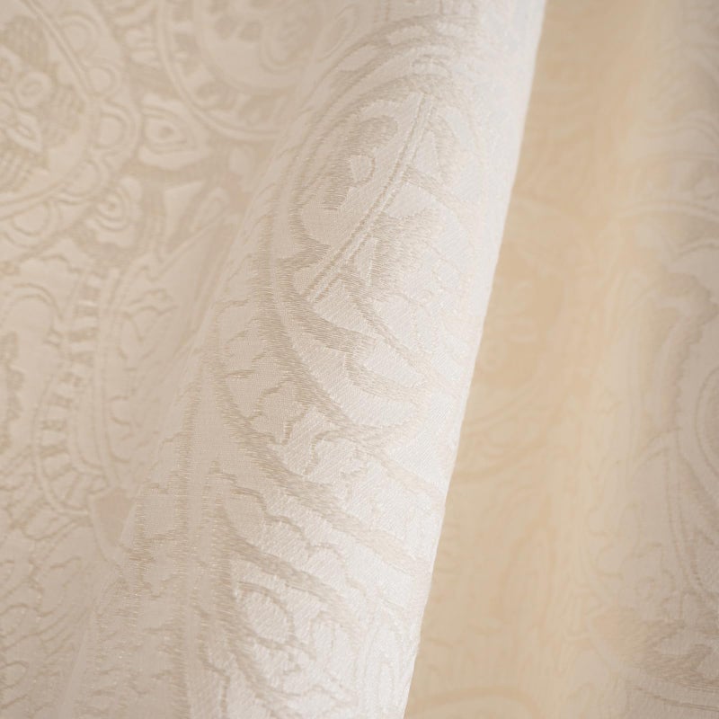 ENJOYBRIDAL ستائر ENJOYBRIDAL بيسلي بطول 84 بوصة لغرفة النوم وغرفة المعيشة، جاكار شبه شفافة باللون الأبيض الفاتح، ستائر طول الأرضية، مجموعة من لوحين، جيب قضيب، تصميم بوهو مزرعة، زهور كريمية، معالجة نوافذ - Image 4