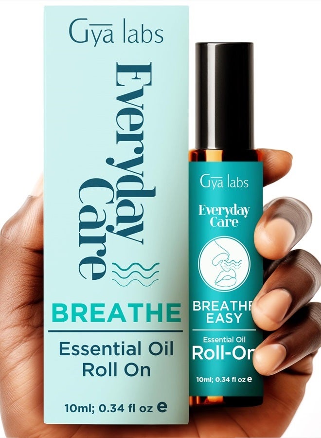 gya labs Breathe Essential Oil Roll On - Fast Cooling Comfort for Sinus, Stuffy Nose & Easy Breathing - Aromatherapy Roll On Blend Made with Peppermint, Eucalyptus, Tea Tree Oil & More (0.34 Fl Oz) - Image 1