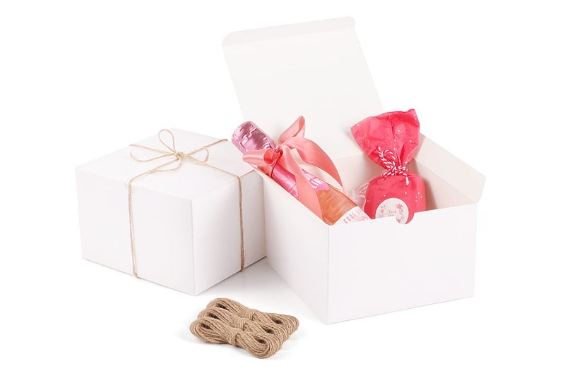 ValBox 6x6x4 Gift Boxes with 98ft Twine 20 Pack White Paper Gift Boxes with Lids for Gifts Crafting Cupcake Boxes Easy Assemble Bridesmaids Proposal Boxes
