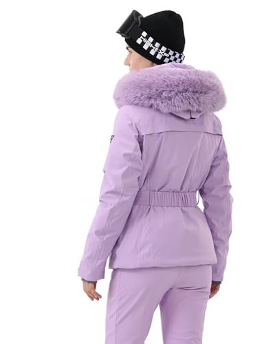 HIGH EXPERIENCE Women's Ski Jacket Snowboard Fitted Slim Belted Snow Coat Warm Winter Mountain Waterproof Windproof Insulated Hooded (US, Alpha, Medium, Regular, Regular, Light Purple) - Image 2