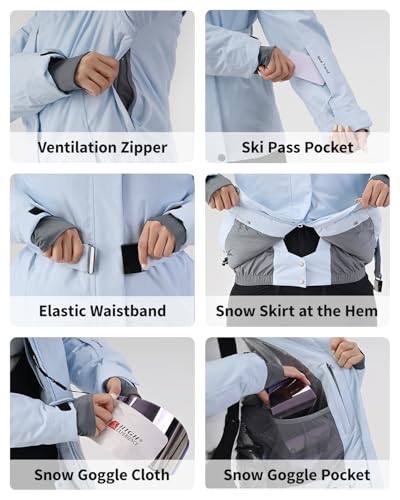 HIGH EXPERIENCE Women's Ski Jacket Snowboard Fitted Slim Belted Snow Coat Warm Winter Mountain Waterproof Windproof Insulated Hooded (US, Alpha, Medium, Regular, Regular, Light Purple) - Image 5