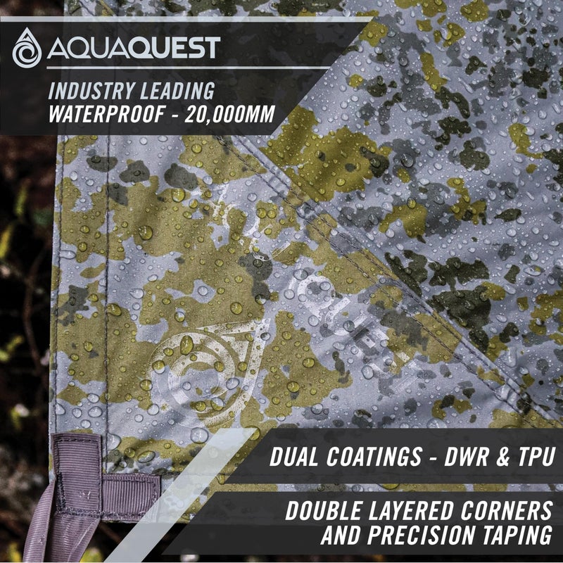 Aquaquest Defender Tarp - Heavy-Duty Waterproof (20,000 Mm) Seam-Taped Rain Fly For Camping, Bushcraft & Survival - 13  10 Boulder Camo - Image 2