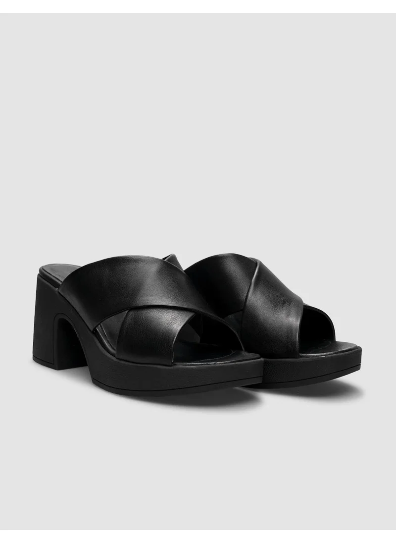 Cabani 100% Genuine Leather Black Women's Heeled Slippers